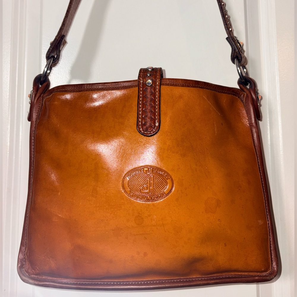 Double J Saddlery Hand-Tooled Leather Cowhide Crystal Western Shoulder Bag - Picture 7 of 16